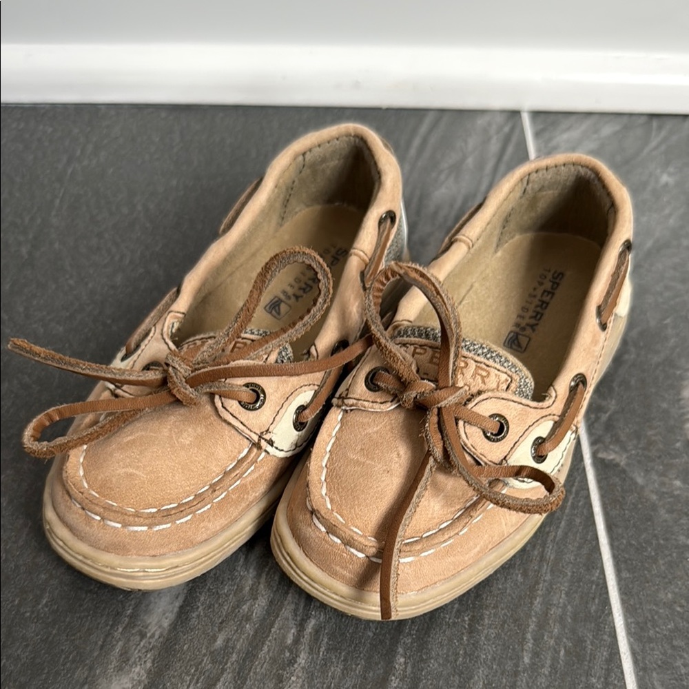 Toddler Sperry Tan Moccasins with Leather Laces and Slip-On Design